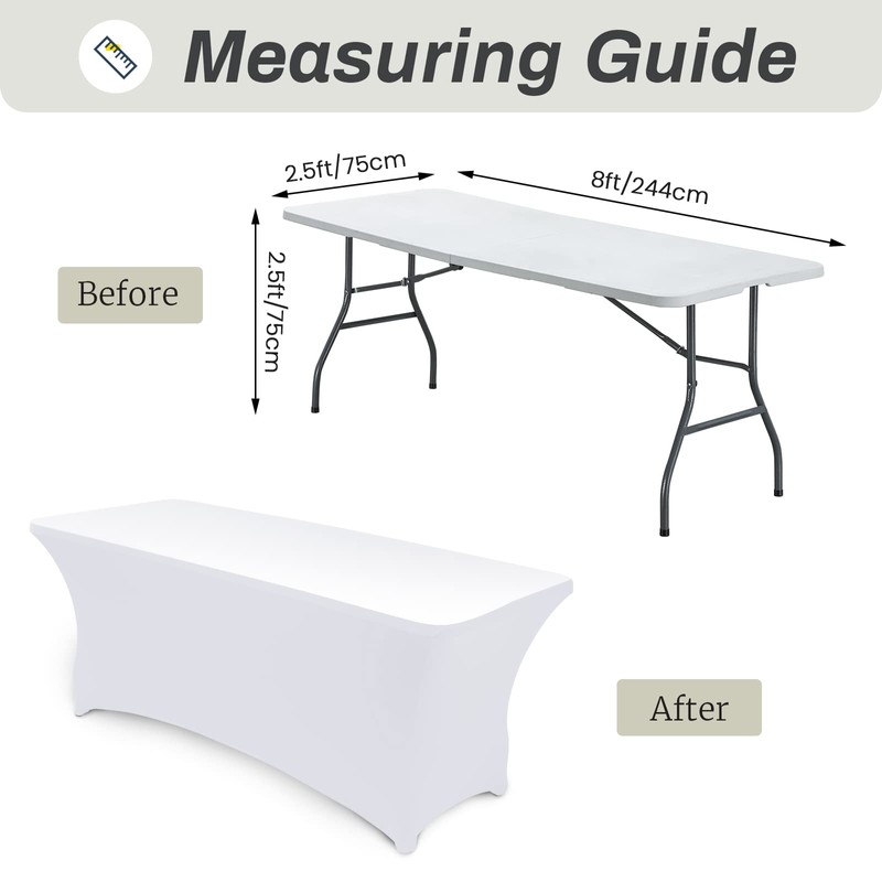 Asnomy 8Ft White Table Cloths for Parties Spandex Party Fitted