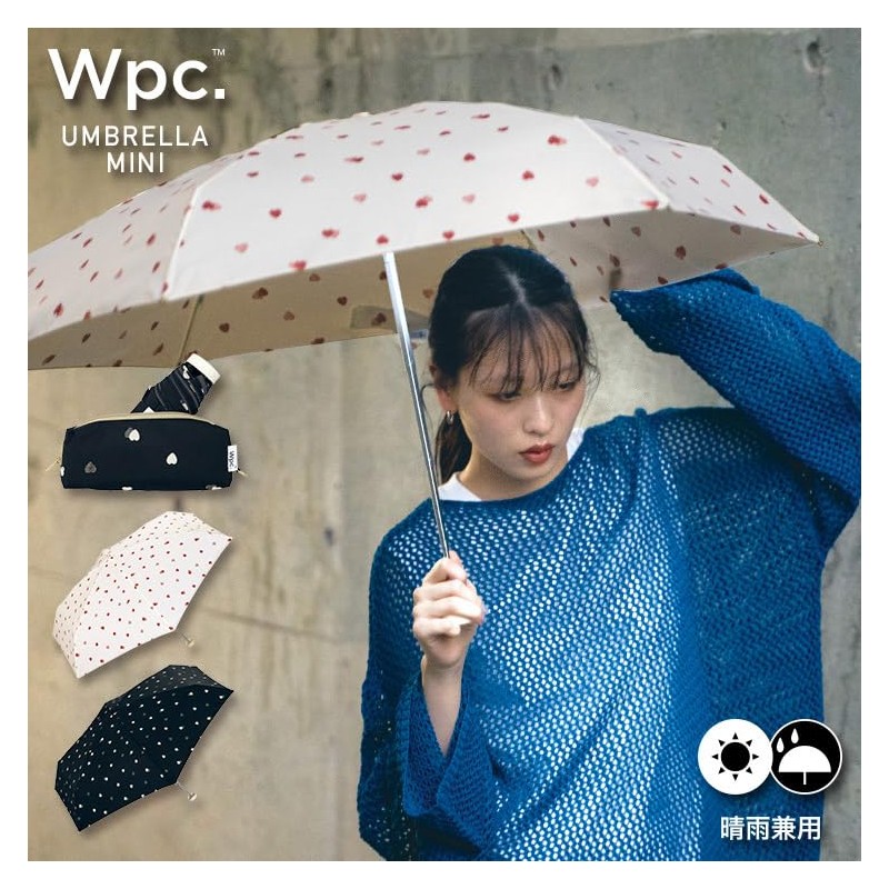 [2025] Wpc. Folding Umbrella, Drawing, Checked Heart, Mini Off Rain