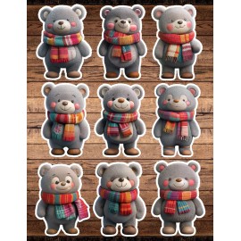 Unbranded Gray Bear Colorful Scarf Die Cut Vinyl Stickers Scrapbooking Laptop Waterbottle