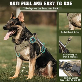 MOOGROU Tactical Dog Harness and Leash Set for Large Dogs,Heavy Duty No Pull Service Dog Vest and 10 Patches with Dog Seat Belt,Reflective Adjustable Pet Harness for Training Walking Hiking Camo L