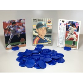 Baseball Card Stand Holder for Trading Cards, Place Cards, Business Cards, Football Cards, Basketball Cards, Hockey Cards, and Board Game Cards: Display 30 Cards with Blue Round Card Stands