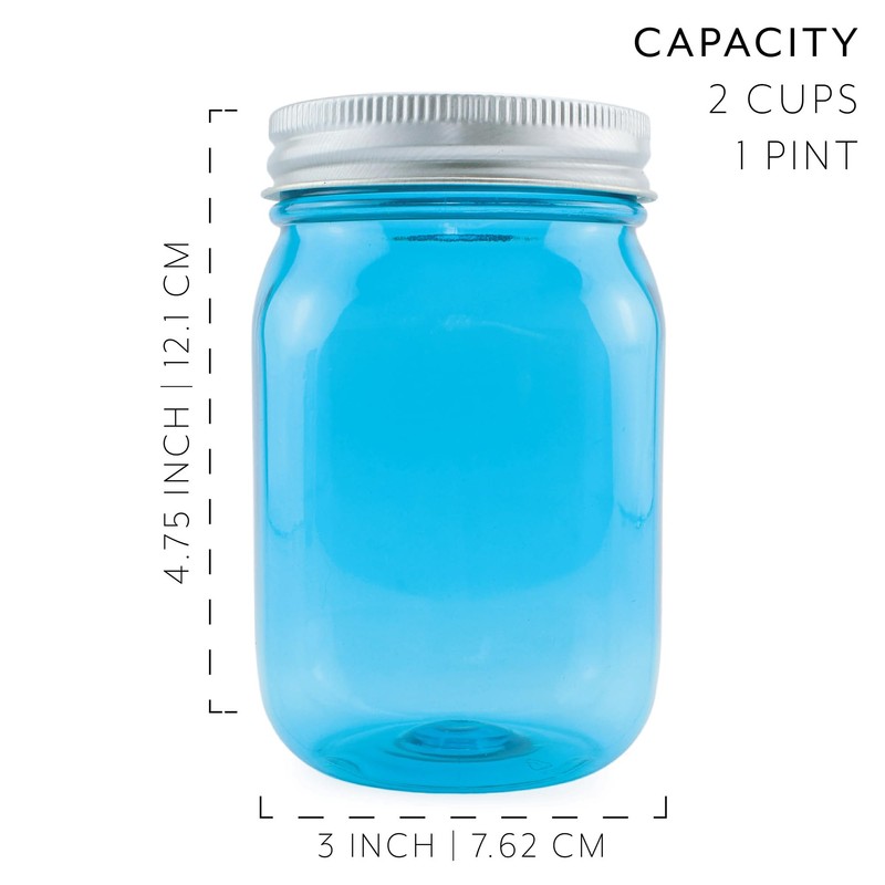 Cornucopia Brands Small Coin Bank Jars (4-Pack, Blue); 16oz Plastic