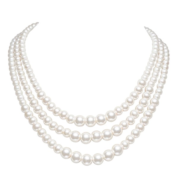 BABEYOND Round Imitation Pearl Necklace Vintage Multi Strands Choker Necklace 20s Flapper Necklace for Party (Style2)
