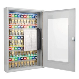 BARSKA CB12950 Key Lock 50 Position Key Cabinet with Glass Door Grey, Gray, 15" x 3" x 21.75"