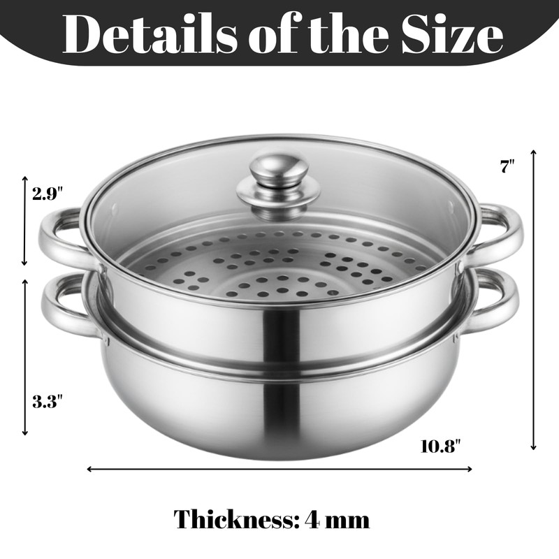 ZENFUN Steamer Pot With Lid 2 Tier, Multipurpose Stainless Steel