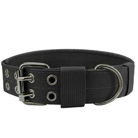 Heavy Duty Dog Collar for Large Dogs, Tactical Dog Collars with Metal Buckle & D Ring, 1.5" Width Thick Adjustable Nylon Dog Collar for Medium Dogs, Black/XL