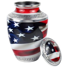 American Flag Cremation Urns for Human Ashes with Velvet Bag - Handcrafted Aluminum Funeral Memorial Burial Urn for Ashes Adult Male and Female (Large)