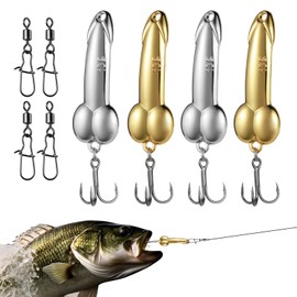Realure 4 Pcs/2 Styles Metal Fish Lures with Trebles Hooks & Rolling Fishing Swivels Zinc Alloy Spoon Fish Lure Golden Silver Sequin Fishing Tackle Tool for Deepwater Bait
