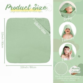 Preboun 6 Pcs Muslin Hooded Baby Towels and Washcloths 32"x 32" Cotton Newborn Bath Towel Anti-Shrink Infant Baby Blankets with Hood 12"x 12" Washcloths for Girl Boy Toddler(Ivory,Green)