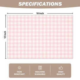 Pink and White Gingham Linen Placemats Set of 4, Waterproof Washable Heat Resistant Place Mats 12x18 Inch, Table Mat for Restaurant Outdoor Indoor Home Kitchen Party Dining Decoration-16
