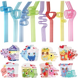 Valentines Day Cards for Kids 32 Pack Crazy Straws, Unique Valentines Day Gifts for Kids Classroom Exchange, Fun Colorful Kids Valentines Day Cards Party Favors Game Prizes