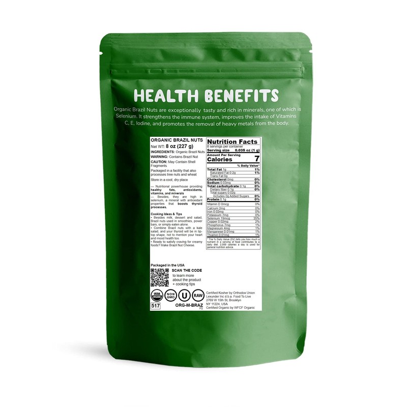 Organic Brazil Nuts, 8 Ounces – Non-GMO, Raw, Whole, No