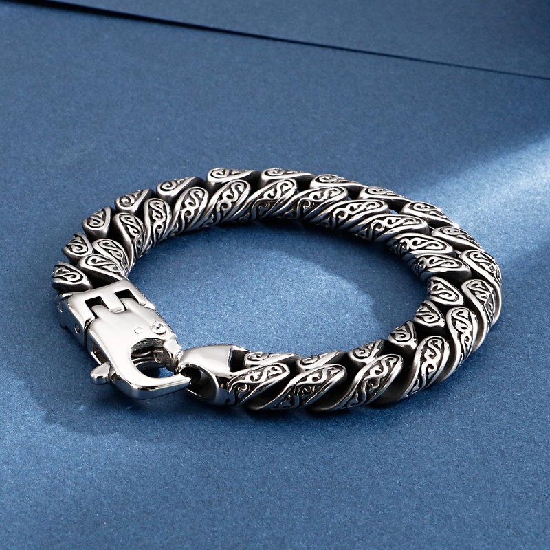 Azubpi Mens Stainless Steel Vintage Tribal Tattoo Bracelet Multi Ring