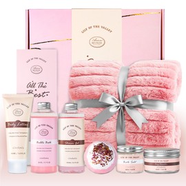 Birthday Gifts for Women, 9Pcs Spa Gift Basket Self Care Get Wll Soon Gifts for Women, Bath and Body Relaxation Spa Set, Mothers Day Gift for Mom Her Sister Wife Grandma Friends w/ Blanket