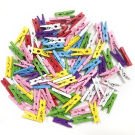 WELANE Mini Wood Clips, 100 PCS Small Clothespins for Photos, Pictures, DIY Crafts (Color Mixing, 2.5cm)