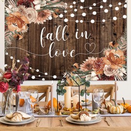 MEHOFOND 7x5ft Fall in Love Bridal Shower Backdrop Autumn Rustic Wedding Photography Background Terracotta Fall Wedding Floral Brown Wood Party Decoration Banner Photo Booth Props