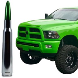 VMS CHROME BULLET ANTENNA WITH GREEN TIP FOR DODGE RAM FITS ALL SCREW ON ANTENNAS