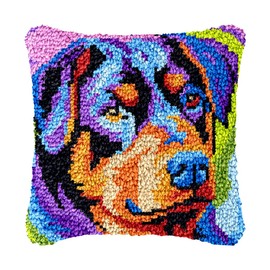 bositigo Dog Latch Hook Pillow Kit for Adults & Kids, DIY Pre-Printed Canvas Craft, 17x56 Inch Decorative Cover for Sofa Cushions, Bedroom Decor (Dog Pattern 40)