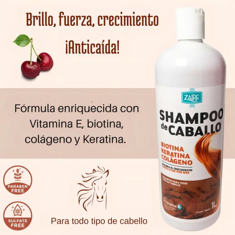 Shampoo Zaire Anticaída y para Crecimiento con Biotina, Keratina y