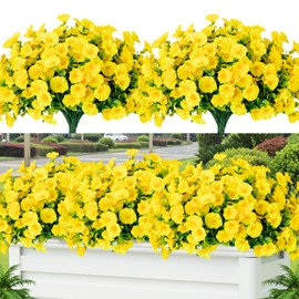 Lnoicy Artificial Flowers for Outdoor 14 Bundles Eucalyptus Fake Flowers for Planter,UV Resistant Fake Morning Glory for Home/Porch/Garden Decoration（Yellow）