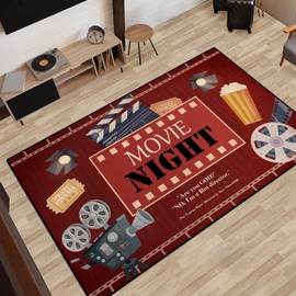 Lacut Movie Area Rugs, Movie Night Home Theater Floor Mat Upgrade Silicone Dot Non-Slip Cinema Sign Area Carpet, Large Vintage Film Rugs for Home Cinema Living Room Bedroom Decor (70" x 55", Movie 1)