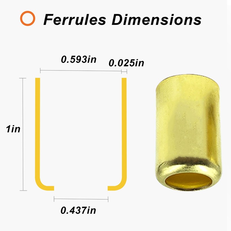 50PCS 7326 Brass Fitting Ferrules, 0.593in ID x 1in Long