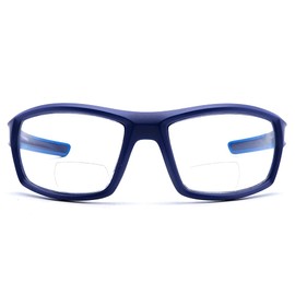 VITENZI Bifocal Safety Glasses with Readers Wrap Around Sport Magnifying Safety Reading Protective Goggles Lecce in Blue 2.50