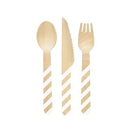 Unique 75884 Wooden Disposable Cutlery 4 Sets, Multicolour