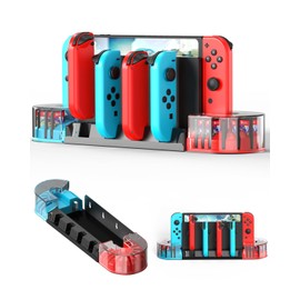 KUNSLUCK Switch Wall Mount with J-Con Charger, Wall Mount Kit Shelf for Switch/OLED, Wall Mount Switch Charging Station with 20 Playing Cards Memory and 6 Chargers for J-Con (Black)