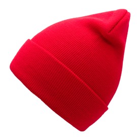 Unisex Knit Soft Warm Cuffed Beanie Hat Winter Camo Hats for Men Women (Red)