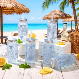 Meanplan 36 Pack Ocean Coastal Plastic Cups with Lids and Straws Bulk 14 oz Bow Seashell Beach Party Cups Reusable Summer Tumbler Gift for Last Toast on The Coast Bridal Bachelorette Party Favors