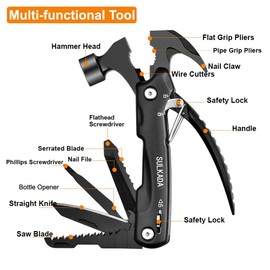 Survival Multi-Tool Mini Hammer, Gifts for Dad Husband Brother Boyfriend, Unique Birthday Gift Ideas for Men Women Father Him, Father's Day Christmas Stocking Stuffer, Camping Gear