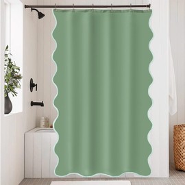 ORTIGIA Green Scalloped Shower Curtain Small Stall 36 W x 72 H Inch, Cute Sage Green Shower Curtains Aesthetic Preppy Boho Waterproof Fabric Bath Bathroom Decor with Metal Hook