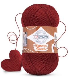 Troyarn 1 carrete de hilo acrílico elástico de verano para crochet, 1 carrete en 100% microfibra acrílica elástica, para tejer a mano, 100 g 407 m (11457, rojo púrpura)