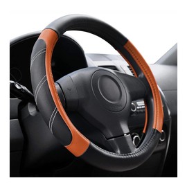 Car Steering Wheel Cover, Carbon Fiber Leather Vehicle Steer Wheel Protector, Breathable Sporty Anti-Slip Automotive Interior Steering Wrap Cover Accessories, Universal Fit (Orange)