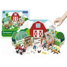 PLAYPRESS Farmyard Pop Up Building and Play Set - One of Britain's Most Popular Farm Toys - Interactive 3D Construction Toy - 12 Animals and Figures - Environmentally Friendly