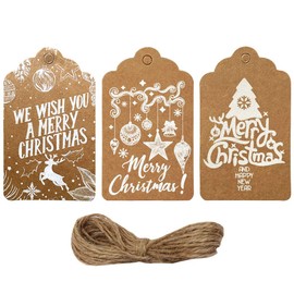 150 Pieces Recyclable Christmas Tags Paper Tags Brown Tags Christmas Red Gift Tags with String Label Tags Gift Wrapping Price Tags Biodegradable Wrapping Paper White Christmas Wrapping Accessories