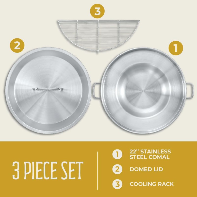 CONCORD Stainless Steel 3 Piece 22" Comal Cookware Set. Comales