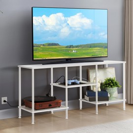 TV Stand for Bedroom up to 50 Inch Modern TV Stands with Power Outlets Small Entertainment Center with Storage 3 Tier TV Cabinet Console Table for Living Room Bedroom Office, White