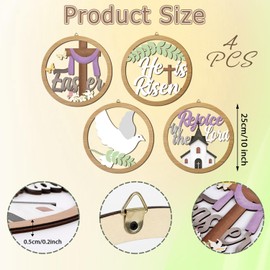 HPNIUB 4 Pcs Easter Wall Decor, He Is Risen Wooden Hanging Sign for Porch, Easter Religious Wood Cross Plaque, Christian Wall Art Jesus Wreath for Home Indoor Outdoor Spring(10''x10'')