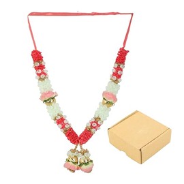 Artificial Mala Rose Flower Ribbon Garland Hair Idol-Mala God Statue Accessory Pooja Sringar Article Ornament for Indian Traditional Festival Laxmi Poojan Ganesha Decorations (Size-15 Inches) (Light Pink)