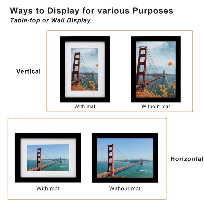 KINLINK 6x8 Picture Frame Black Set of 4, Wooden Photo