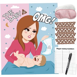 PARTYLOUD Baby Shower Games, Pin The Sticker On The Diaper, Funny Baby Shower Games Activities Diaper Theme Party Games Supplies Favors for Adults Girl Boy 44 Guests