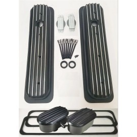 CNCRSR 1987-97 SBC 350 5.0L 5.7L Short Black Center Bolt Valve Covers w/ Breather PCV