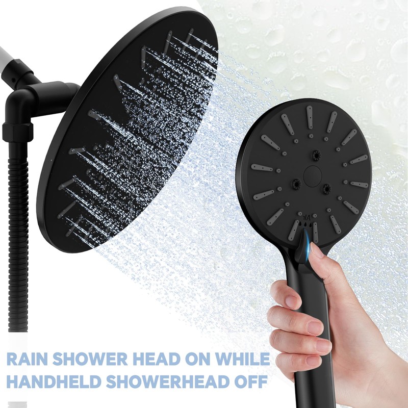 9 In Rain Shower Head with Handheld Wand, High Pressure