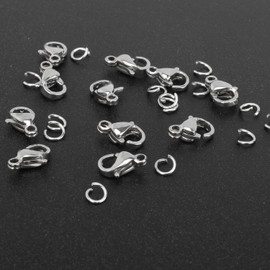 Wholesale Pack-50 PCS 9mm Stainless Steel Lobster Clasps and 100 PCS 4mm Open Jump Rings Set Jewelry Making Findings