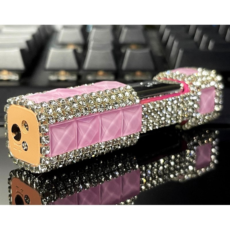 Pink Diamond Inlay Jet Flame Lighter,Refillable Butane Lighter,Cool Jet Torch