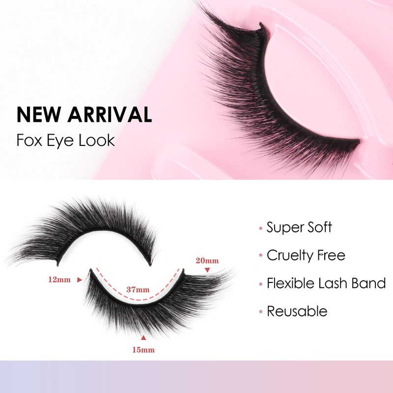 Glowing Win Cat Eye Lashes, 5 Pairs, Fox Eyelashes, Natural