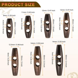 HARFINGTON 10pcs Wooden Toggle Buttons 45mm / 1.8" Wood Olive Sewing Buttons 2-Hole Wood Horn Oval Buttons Sewing Accessories for Coat Sweaters Clothing DIY Craft, Dark Brown