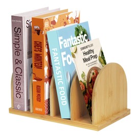 Deefielly Cookbook Organizer, Wooden Countertop Bookshelf, Space-Saving Recipe Book Storage Holder, Small Desktop Display Rack forKitchen, Pantry, Home Office Counter Decor